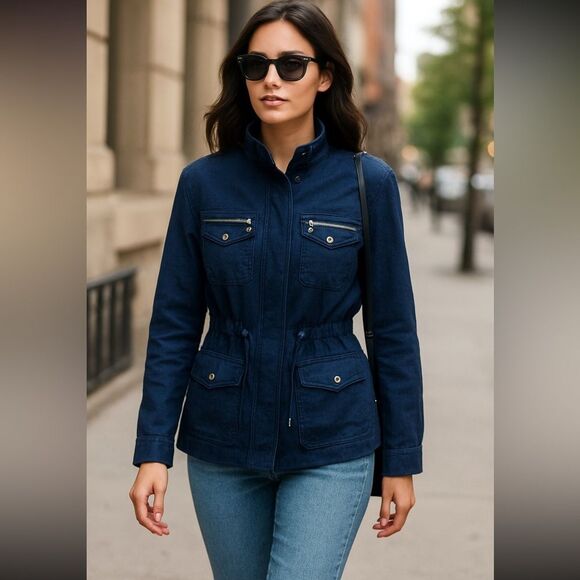 INC Utility Linen Jacket Women’s Navy Size Petite Medium - Picture 3 of 14